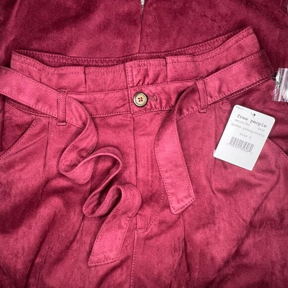 Free People Women’s Nightfall Vegan-Suede Pants in Queen Pomegranate High Rise - Picture 3 of 9